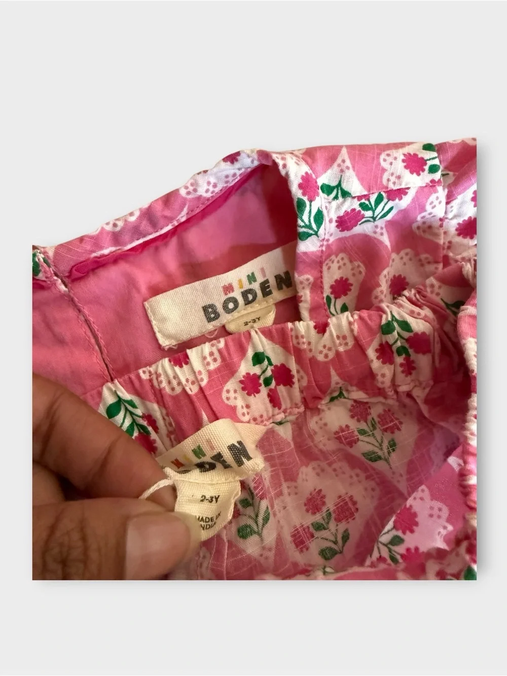 Mini Boden Pink Roses Woodblock Floral Top & Shorts Matching Set